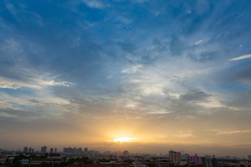 Aerial view of dramatic sunset.