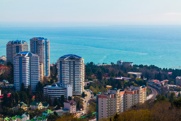 Obraz premium Aerial view of Sochi on the background of the sea in sunny day, Russia