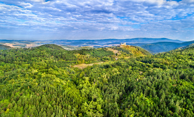 Fototapeta na wymiar Aerial view of Cachticky hrad, a ruined castle in Slovakia