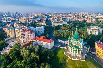 Foto op Canvas Luchtmening van Heilige Andrew-kerk in Kiev, de Oekraïne © Leonid Andronov