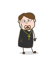 Tired Comic Priest Face Vector