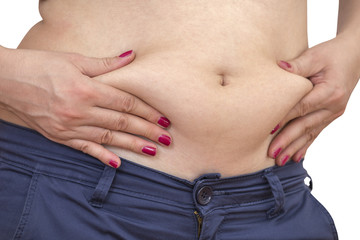 Naklejka premium Before weight loss, woman unwanted belly fat
