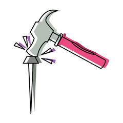 hammer with iron nail  vector illustration