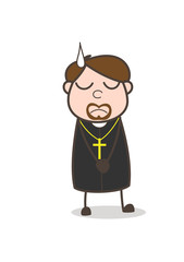 Cartoon Priest Sad Face with Cold Sweat
