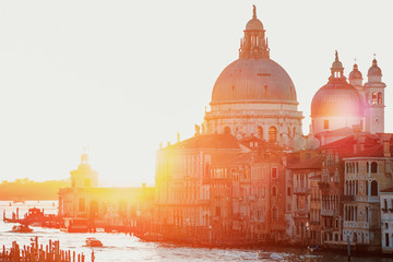 Sunset of Accademia's bridge. Venice, Italy. Santa Maria della Salute