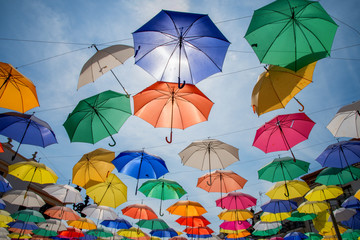 Fototapeta na wymiar colorful umbrellas in the sky