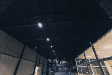 Big warehouse with packed ready goods on high shelves