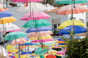 Fototapeta na wymiar colorful umbrellas in the sky