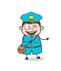 Naughty Young Postboy Winking Eye Face and Pointing Finger