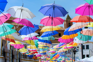 colorful umbrellas in the sky