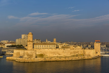 Sunset view of Fort Saint-Jean in Marseille, France
