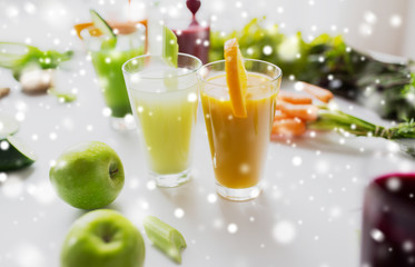 glasses with different fruit or vegetable juices