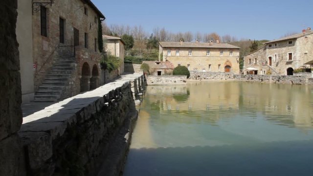 The pool of thermal water in Bagno Vignoni, a small medieval village in Tuscany


