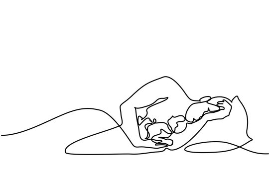 recommend clip art: Continuous line drawing. Young father sleeping with newborn baby. Vector illustration. Total editable, choose thickness and place of line