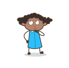 Comic Young Girl Thinking Face Vector