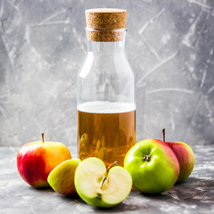 Fresh organic kombucha in a bottle. Selective focus, space for text. 