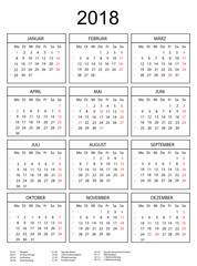 Kalender 2018 mit Umrahmung und Feiertagen