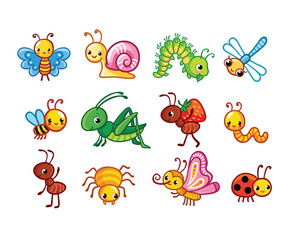 Set of vector insects. Collection of insects in a cartoon style.