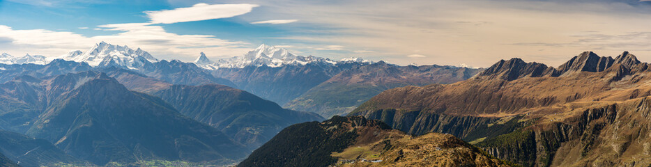 Panoramic view on Swiss Alps from Bettmeralp - obrazy, fototapety, plakaty