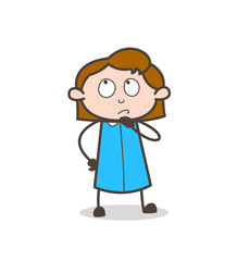 Comic Business Girl Thinking Face Vector