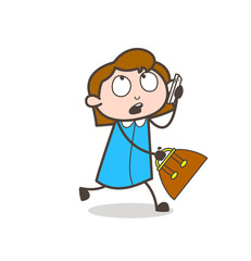 Cartoon Young Business Girl Talking on Phone Vector