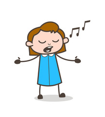 Cartoon Young Girl Singing Vector Concept