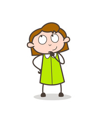 Cartoon Young Girl Thinking Face Vector