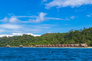 Bungalows in Raja Ampat, West Papua, Indonesia.