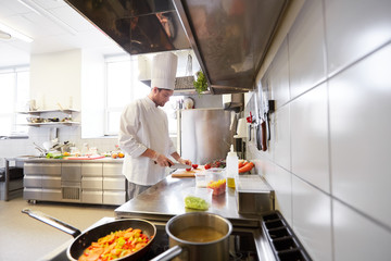 male chef cooking food at restaurant kitchen