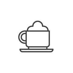 Coffee cup with whipped cream line icon, outline vector sign, linear style pictogram isolated on white. Symbol, logo illustration. Editable stroke