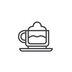Cappuccino cup with whipped cream line icon, outline vector sign, linear style pictogram isolated on white. Symbol, logo illustration. Editable stroke