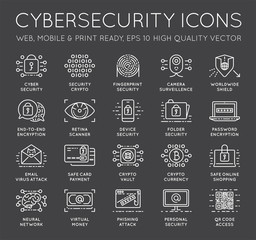 Cyber Security Thin Line icons set. Computer network protection. High Quality Premium outline symbol collection. Stroke vector logo concept.Cybersecurity.