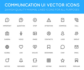 Communication User Interface (UI) Vector Icon Set. High Quality Minimal Lined Icons for All Purposes.