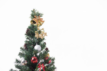 Christmas tree with decorations on white background. for Happy New Year 2018.