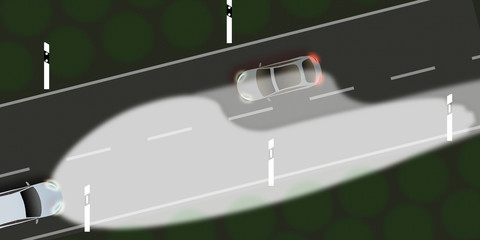 adi46 AutonomousDrivingIllustration - autonomous car and self-driving vehicle - driver assistance system - high-beam assistant - road reflective roadside delineator - 2to1 g5588 © fotohansel