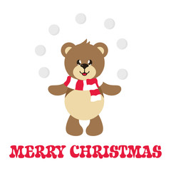 cartoon cute bear with snowball and text