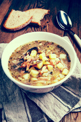 Sour rye soup. Instagram style filtred image.