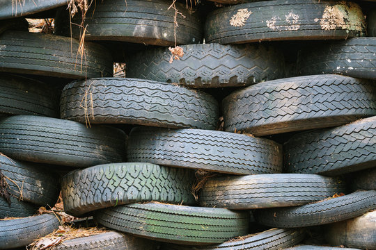 Stack of discarded car and truck tires
