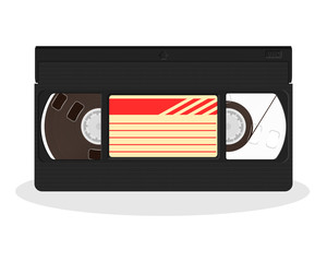 Retro video cassette isolated on a white background. Vintage style movie storage icon. Old record video recorder tape.