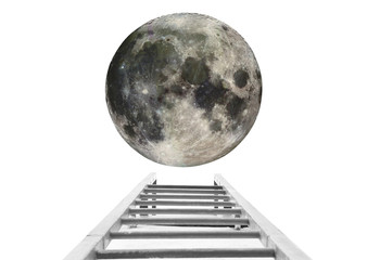 Travel to Moon with ladder concept. Elements of this image furnished by NASA