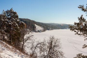 Scenic lake shore in winter