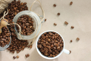 rustic coffee beans and wood