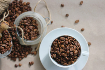 Fototapeta na wymiar rustic coffee beans and wood