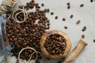 rustic coffee beans and wood