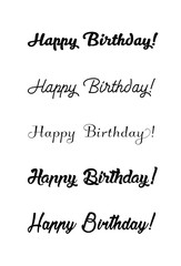 Happy birthday vintage hand lettering, brush ink calligraphy, vector type design, isolated on white background. Hand drawn design. Black and white.