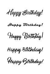 Naklejka na ściany i meble Happy birthday vintage hand lettering, brush ink calligraphy, vector type design, isolated on white background. Hand drawn design. Black and white.