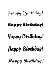 Happy birthday vintage hand lettering, brush ink calligraphy, vector type design, isolated on white background. Hand drawn design. Black and white.