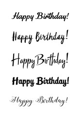 Happy birthday vintage hand lettering, brush ink calligraphy, vector type design, isolated on white background. Hand drawn design. Black and white.