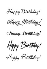 Happy birthday vintage hand lettering, brush ink calligraphy, vector type design, isolated on white background. Hand drawn design. Black and white.