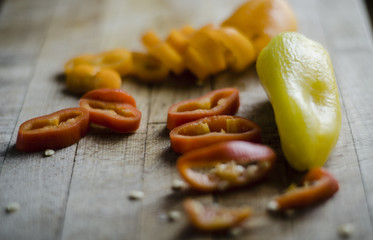 Sliced Sweet Peppers on Cutting Board